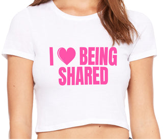 I Love Being Shared - White Crop Top