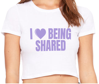 I Love Being Shared - White Crop Top