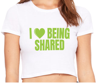 I Love Being Shared - White Crop Top