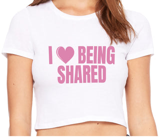 I Love Being Shared - White Crop Top