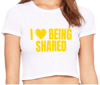 I Love Being Shared - White Crop Top
