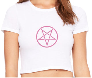 Inverted Pentagram - White Crop Top