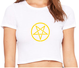 Inverted Pentagram - White Crop Top