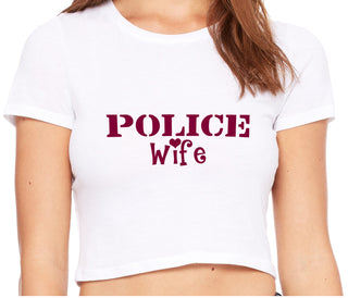 Police Wife Stencil Design - White Crop Top