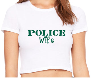 Police Wife Stencil Design - White Crop Top