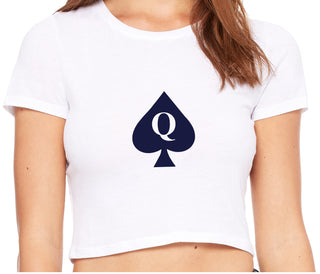 Queen Of Spades Logo - White Crop Top