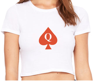 Queen Of Spades Logo - White Crop Top