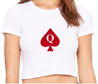 Queen Of Spades Logo - White Crop Top