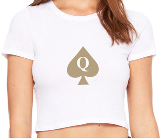 Queen Of Spades Logo - White Crop Top