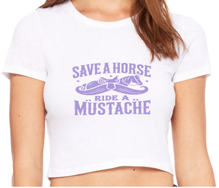 Save A Horse Ride A Mustache - White Crop Top