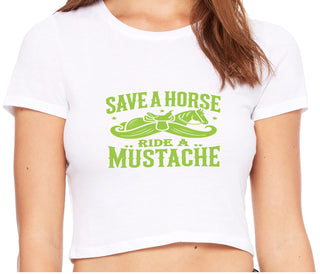 Save A Horse Ride A Mustache - White Crop Top