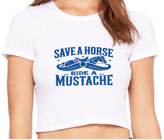 Save A Horse Ride A Mustache - White Crop Top