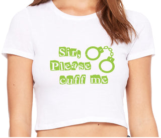 Sir Please Cuff Me - White Crop Top