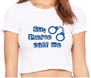 Sir Please Cuff Me - White Crop Top