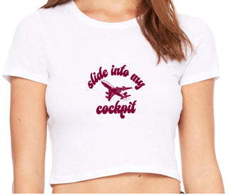 Slide Into My Cockpit - White Crop Top