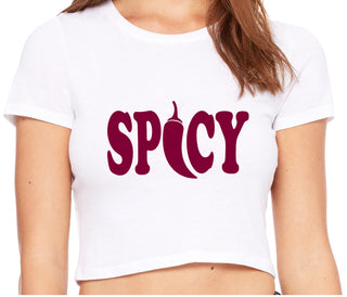 Spicy - Cute Pepper Logo - White Crop Top