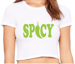 Spicy - Cute Pepper Logo - White Crop Top