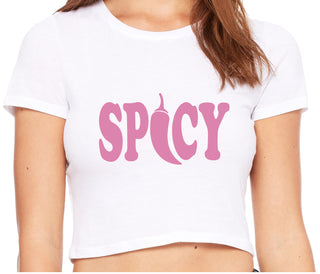 Spicy - Cute Pepper Logo - White Crop Top