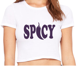 Spicy - Cute Pepper Logo - White Crop Top