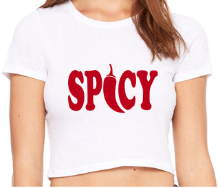Spicy - Cute Pepper Logo - White Crop Top