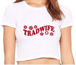 TradWife - Flower Design - White Crop Top