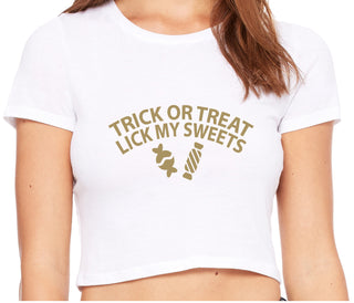Trick Or Treat Lick My Sweets - White Crop Top