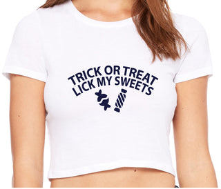 Trick Or Treat Lick My Sweets - White Crop Top
