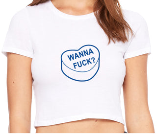 Valentines Day Candy - Wanna Fuck - White Crop Top