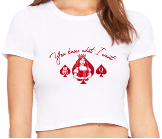 You Know What I Want - Queen Of Spades - White Crop Top