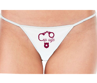 Cop Wife - Cute Handcuffs - White String Thong