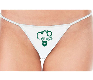 Cop Wife - Cute Handcuffs - White String Thong
