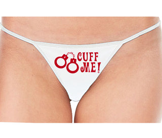 Cuff Me - Cute Handcuff Design - White String Thong