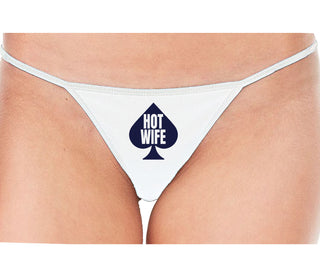 Hot Wife Spade Symbol - White String Thong