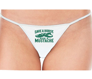 Save A Horse Ride A Mustache - White String Thong