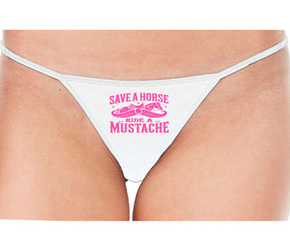 Save A Horse Ride A Mustache - White String Thong