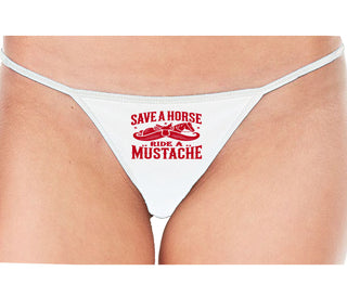 Save A Horse Ride A Mustache - White String Thong
