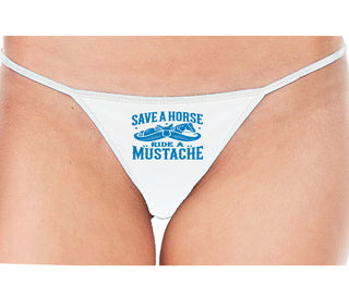 Save A Horse Ride A Mustache - White String Thong