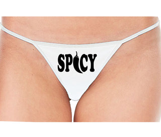 Spicy - Cute Pepper Logo - White String Thong
