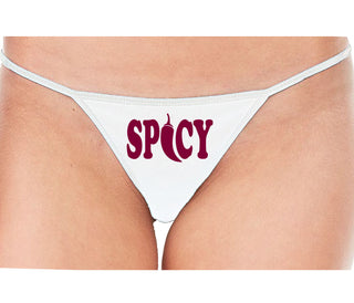 Spicy - Cute Pepper Logo - White String Thong