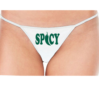 Spicy - Cute Pepper Logo - White String Thong