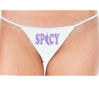 Spicy - Cute Pepper Logo - White String Thong