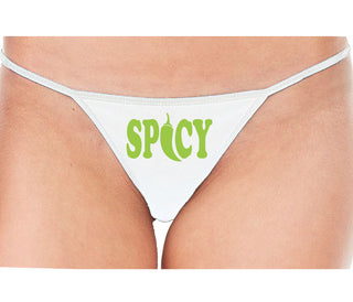 Spicy - Cute Pepper Logo - White String Thong