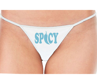 Spicy - Cute Pepper Logo - White String Thong