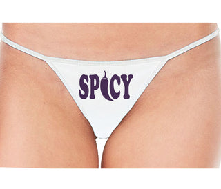 Spicy - Cute Pepper Logo - White String Thong