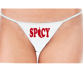 Spicy - Cute Pepper Logo - White String Thong