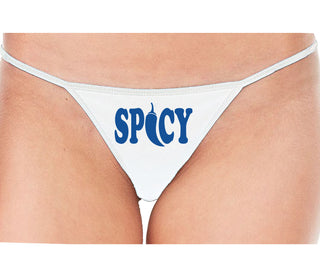 Spicy - Cute Pepper Logo - White String Thong