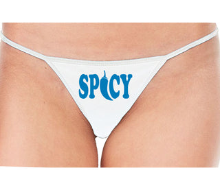 Spicy - Cute Pepper Logo - White String Thong