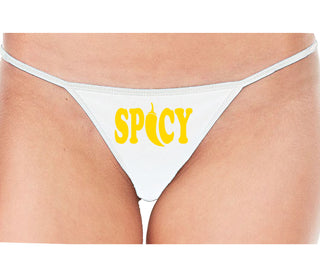 Spicy - Cute Pepper Logo - White String Thong