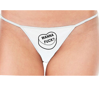 Valentines Day Candy - Wanna Fuck - White String Thong