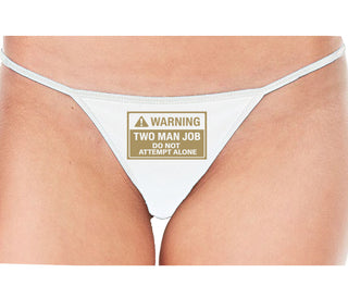 Warning Two Man Job - White String Thong